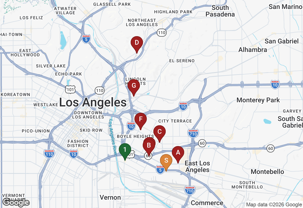 Comp map — green 1 closed Soto sale, red A-G active listings, S subject